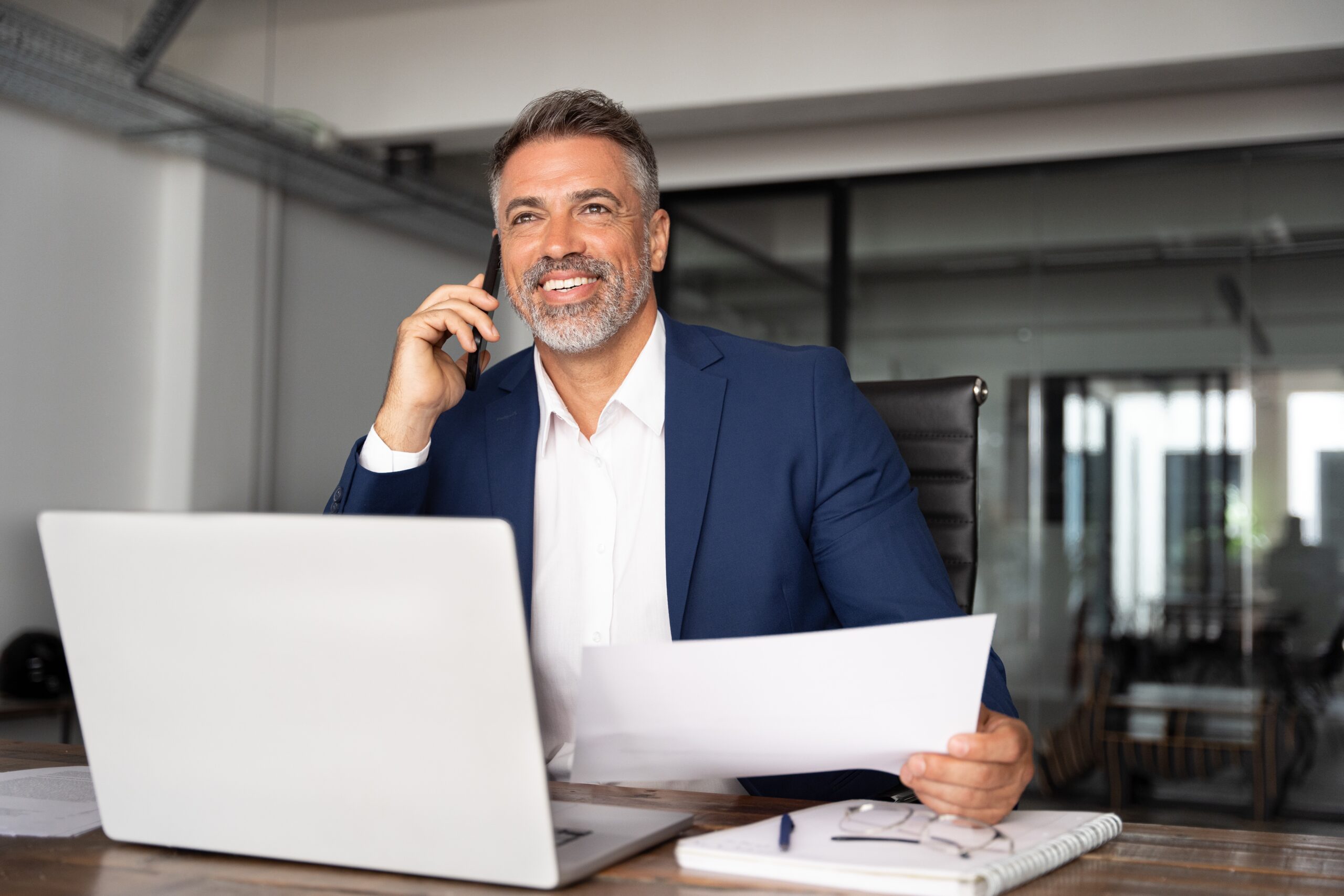 Happy,Smile,Hispanic,Businessman,Talking,Phone,And,Hear,Good,News,